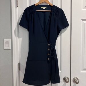 Gianni Bini Navy A-line Mini Wrap Dress V-neck Short Sleeve